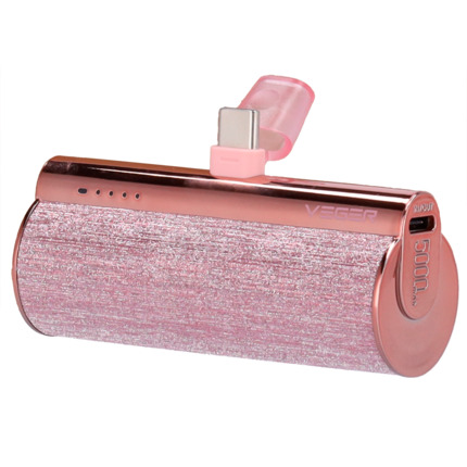 Comprar VEGER VG-W0573-R VEGER Mini Power bank con LEDs carga - Capacidad 5000mAh - Entrada Puerto USB-C - Salida Puerto USB-C, Conector USB-C - Carga 1 dispositivo - Color Rosa metalizado
