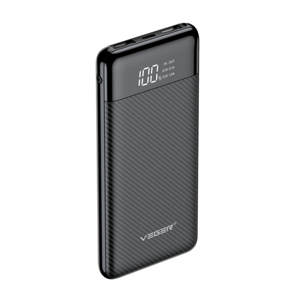 VEGER VG-W1087 VEGER Power bank con pantalla LCD - Capacidad 10000mAh - Entradas USB-C, Micro USB - Salidas USB-C, USB-A  - Carg