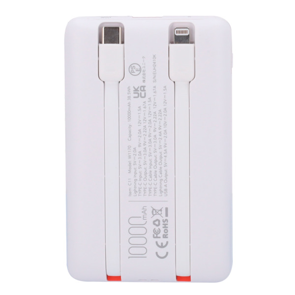 VEGER VG-W1170-W VEGER Power bank con pantalla LCD - Capacidad 10000mAh - Entradas Lightning, USB-C, Cable USB-C - Salidas USB-A (5)