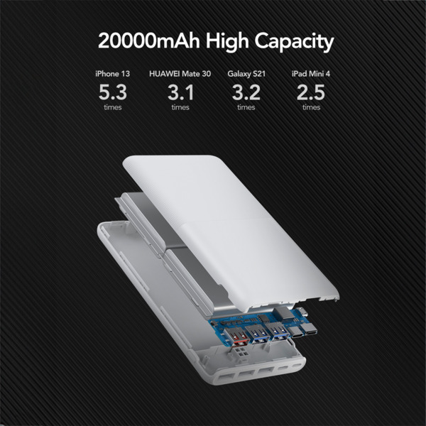 VEGER VG-W2060 VEGER Power bank con LEDs de carga - Capacidad 20000mAh  - Entradas USB-C, Micro USB, Lightning - Salidas USB-C, (7)