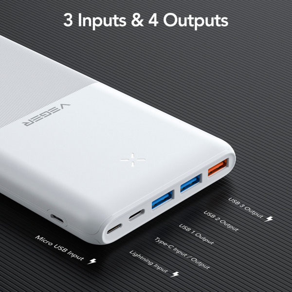 VEGER VG-W2060 VEGER Power bank con LEDs de carga - Capacidad 20000mAh  - Entradas USB-C, Micro USB, Lightning - Salidas USB-C, (1)