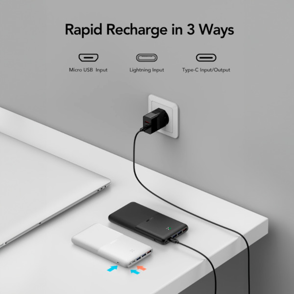 VEGER VG-W2060 VEGER Power bank con LEDs de carga - Capacidad 20000mAh  - Entradas USB-C, Micro USB, Lightning - Salidas USB-C, (5)