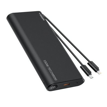 Comprar VEGER VG-W2503-T130 VEGER Power bank con pantalla LCD - Capacidad 25000mAh - Entradas USB-C y Cables Integrados - Salidas USB-C, USB-A y Cables Integrados - Cables integrados: USB-C y Lightning - Carga rápida 130W | Carga 4 dispositivos