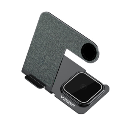 Comprar VEGER VG-Y9 Cargador inalámbrico VEGER - Potencia 15W - Entrada USB-C - Carga rápida - Salidas: Smartphone, Airpods y Apple Watch - Color Plata