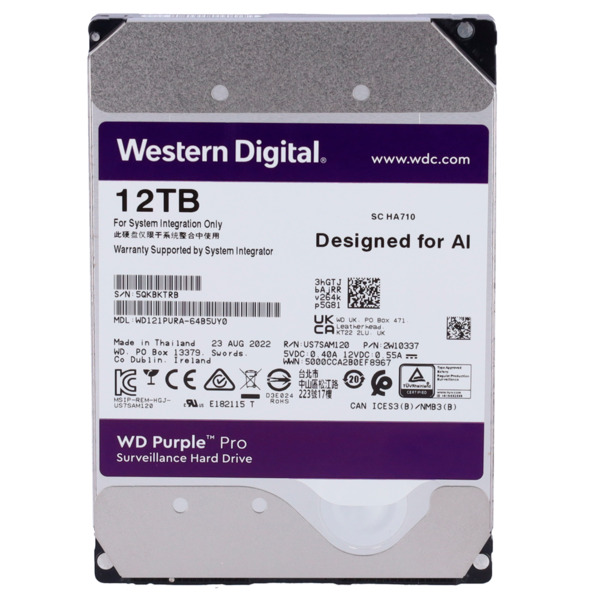 WESTERN DIGITAL HD12TB Disco duro Western Digital - Capacidad 12 TB - Interfaz SATA 6 Gb/s - Modelo WD121PURZ-64B5UY0 - Especial