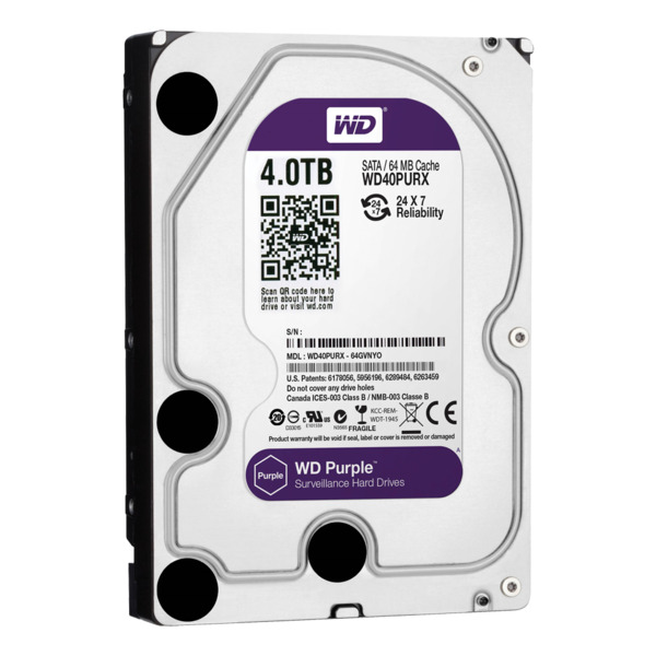 WESTERN DIGITAL HD4TB Disco duro - Capacidad 4 TB - Interfaz SATA 6 Gb/s - Modelo WD40PURX - Especial para Videograbadores - Sue