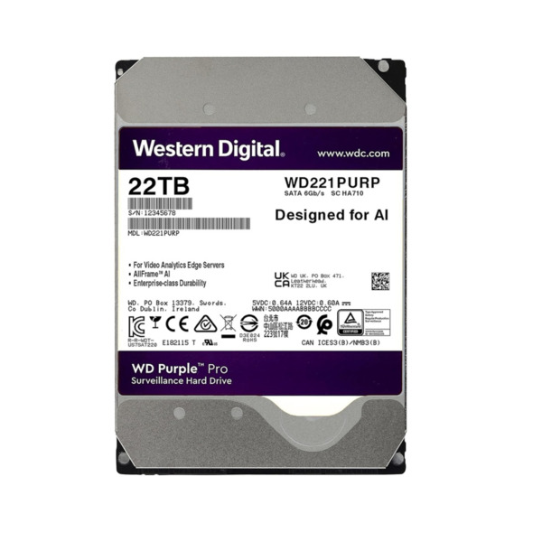 WESTERN DIGITAL WD221PURP Disco Duro WD Purple Pro 22TB Especial Seguridad
