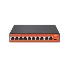 Switch PoE no gestionable Wi-Tek de gama comercial. 8 puertos PoE 10/100 Mbps. 2 puertos RJ45 10/100 Mbps. Entrega PoE total de