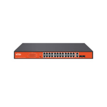 Switch PoE no gestionable Wi-Tek de gama comercial. 24 puertos PoE 10/100 Mbps. 2 puertos Uplink combo SFP Gigabit. Entrega PoE