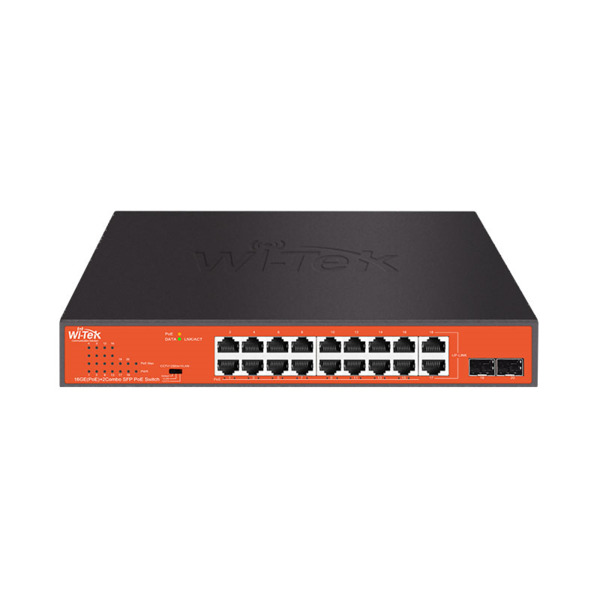 Wi-Tek WITEK-0003 WI-PS318GFH Switch PoE no gestionable Wi-Tek de gama económica. 16 puertos PoE Gigabit. 2 puertos combo Gigabi