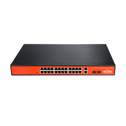 Comprar Wi-Tek WITEK-0053 WI-PS526GH Switch PoE no gestionable Wi-Tek de gama comercial. 24 puertos PoE 100Mbps. 1 puerto RJ45 Gigabit. 1 puerto combo Gigabit. Entrega PoE total de 200W. Soporta PoE 802.3af/at. Modo CCTV hasta 250 m. Watchdog PoE. Plug &