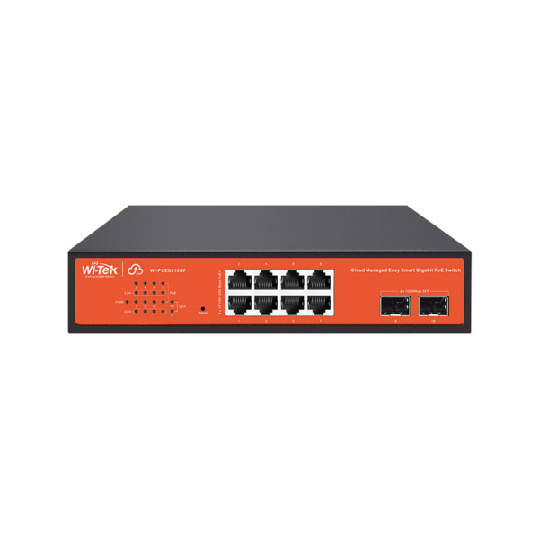 Wi-Tek WITEK-0074 WI-PCES310GF Switch PoE gestionado en la nube. 8 puertos PoE RJ45 Gigabit. 2 ranuras SFP Gigabit. Entrega PoE