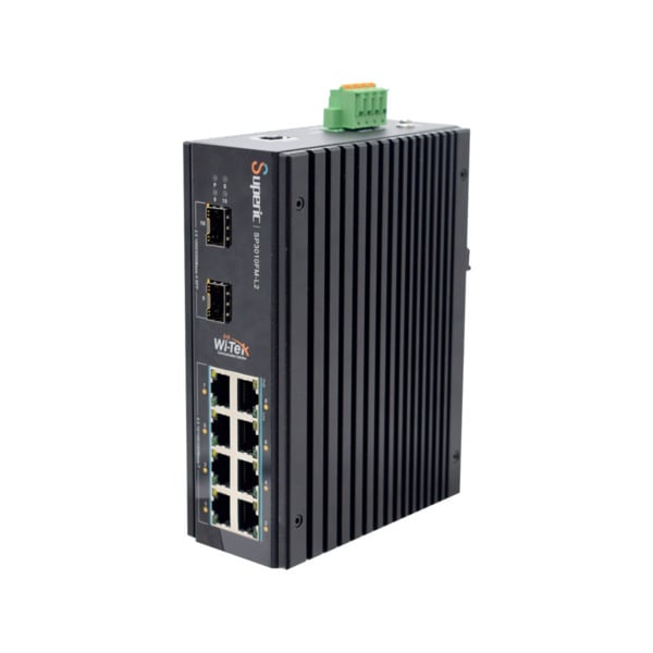 Wi-Tek WITEK-0107N SP3010FM-L2 V2 Switch PoE gestionable L2 Wi-Tek de gama industrial. 8 puertos PoE+ Gigabit. 2 puertos SFP de