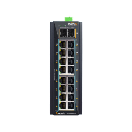 Comprar Wi-Tek WITEK-0139 SP3018FM-L2 Switch PoE gestionable L2 Wi-Tek de gama industrial. 16 puertos PoE+ Gigabit. 2 puertos SFP de 2,5Gbps. 1 puerto consola. Entrega poE total de 240W. Temperatura extendida de -40°C ~ +75°C