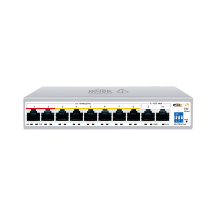 Comprar Wi-Tek WITEK-0142 WI-PCES210G Switch PoE gestionado en la nube. 8 puertos PoE Fast Ethernet. 2 puertos Uplink RJ45 Gigabit. Entrega PoE total de 100W. Soporta gestión Wi-Tek en la nube y gestión remota vía APP. Soporta protocolo Onvif para identi