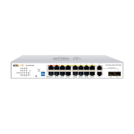 Comprar Wi-Tek WITEK-0143 WI-PCES218GF Switch PoE gestionado en la nube. 16 puertos PoE Fast Ethernet. 2 puertos Combo SFP Gigabit. Entrega PoE total de 250W. Soporta gestión Wi-Tek en la nube y gestión remota vía APP. Soporta protocolo Onvif para identi