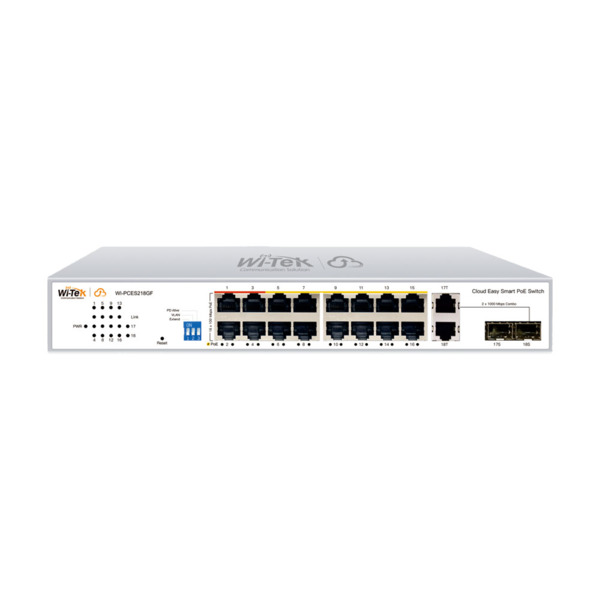 Wi-Tek WITEK-0143 WI-PCES218GF Switch PoE gestionado en la nube. 16 puertos PoE Fast Ethernet. 2 puertos Combo SFP Gigabit. Entr