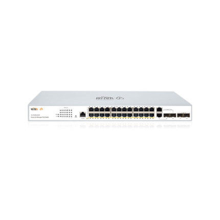 Comprar Wi-Tek WITEK-0151 WI-PCMS328GF V2 Switch PoE gestionable L2+ Wi-Tek de gama comercial. 24 puertos PoE Gigabit. 2 puertos combo Gigabit. 1 puerto consola. Entrega PoE total de 370W. Permite gestión en la nube. Soporta IGMP Snooping, agregación de