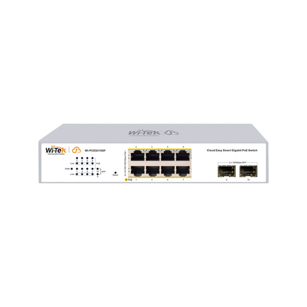 Wi-Tek WITEK-0155 WI-PCES310GF V2 Switch PoE gestionado en la nube. 8 puertos PoE Gigabit. 1 ranura Uplink SFP Gigabit. Entrega