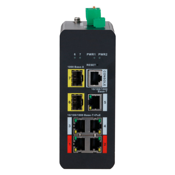 X-SECURITY XS-SWI0704HIPOE-MGF-120-DIN Switch PoE X-Security Carril DIN - 4 puertos PoE RJ45 + 1 puerto RJ45 + 2 SFP - Velocidad (1)