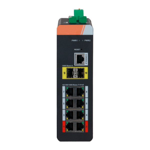 X-SECURITY XS-SWI1008HIPOE-MGF-120-DIN Switch PoE X-Security Carril DIN - 8 puertos PoE RJ45 + 2  puertos SFP - Velocidad 10/100 (1)