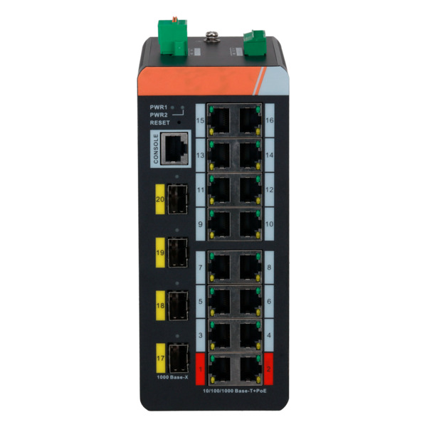 X-SECURITY XS-SWI2016HIPOE-MGF-240-DIN Switch PoE X-Security Carril DIN - 16 puertos PoE RJ45 + 4 puertos SFP - Velocidad 10/100 (1)