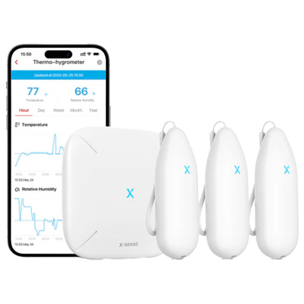 X-SENSE STH54 X-SENSE - Kit 3+1 TPH con puerta de enlace - 3 sensores de temperatura e humedad - Una base SBS50