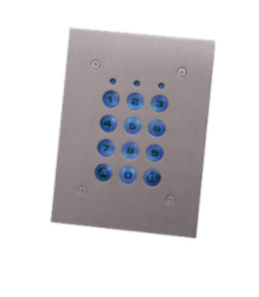 Comprar EX6M-102A Teclado autónomo antivandálico de exterior de hasta 1.000 códigos. Carcasa de acero inoxidable y teclas retroiluminadas metálicas. Montaje empotrado.