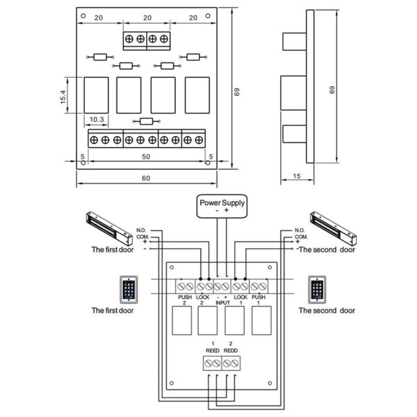 YLI PCB-501 Módulo de relé - Creación de esclusas de dos puertas - Doble salida - Pequeño tamaño - Apto para todo tipo de puerta (3)