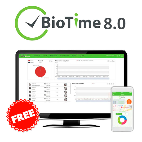 ZKTECO ZK-BIOTIME8-2 Licencia software control de presencia - 2 dispositivos / 100 usuarios / 1 APP - Fichajes remotos con ZK-BI