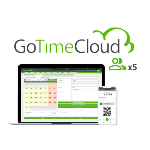 ZKTECO ZK-GOTIMECLOUD-5 Licencia nube control de presencia - 5 usuarios / 5 APPs incluidas - Fichajes remotos con localización G