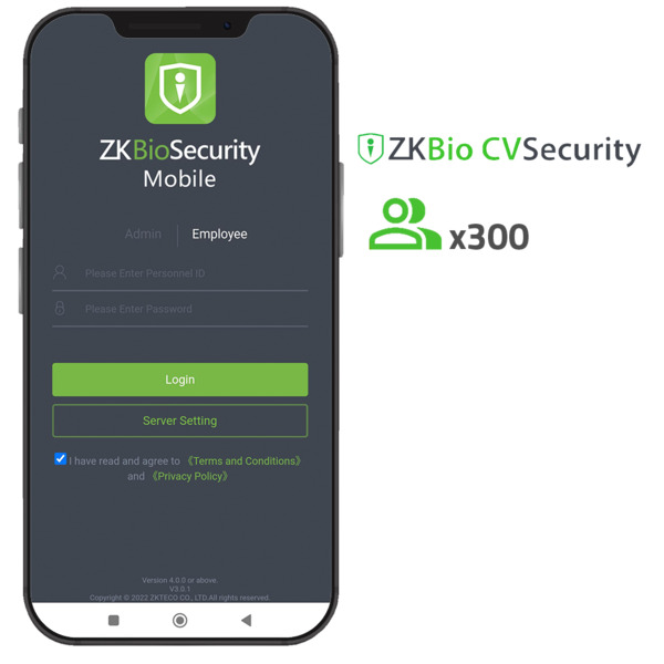 ZKTECO ZK-SOF-BIOCV-MBAPP-300EMP Licencia APP de ZKBio CVSecurity - Capacidad 300 usuarios - Apertura con códigos QR dinámicos -